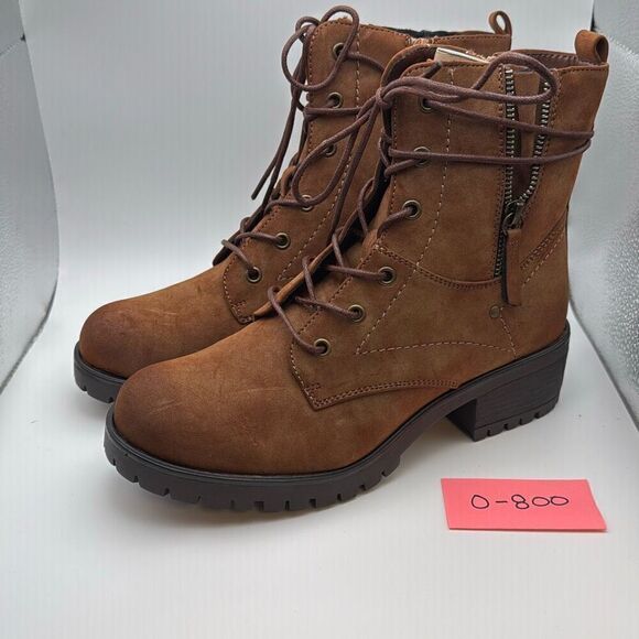 Dunes Women's Zip Up Heeled Combat Boots โโLace-Up with Side Zipper SIZE 9 TAN - Picture 3 of 7